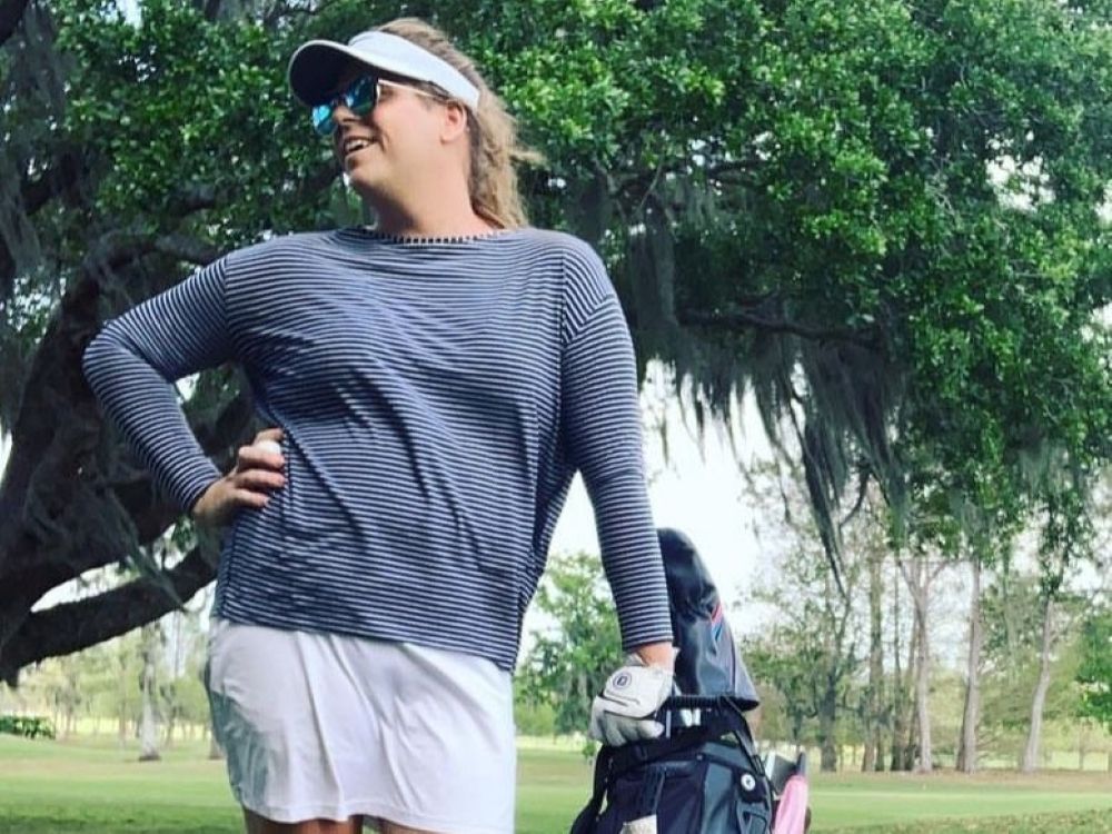 Transgender golfer Nicole Powers at a golf course.