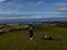 Postmedia's Jon McCarthy tees off one of 100 times during the 100 Hole Hike at Cabot Cape Breton.