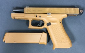 Four men and a woman face charges after this loaded Glock 19 was allegedly seized during a traffic stop in Mississauga on Sunday, Oct. 6, 2024.