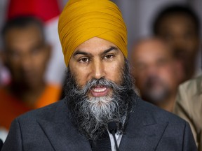 Federal NDP leader Jagmeet Singh addresses media about him tearing up the “Supply and Confidence” agreement with Prime Minister Justin Trudeau’s minority Liberals during an announcement at the Lithuanian House in Toronto, Ont., on Thursday, Sept. 5, 2024.