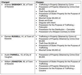 Golf course theft accused and their charges.