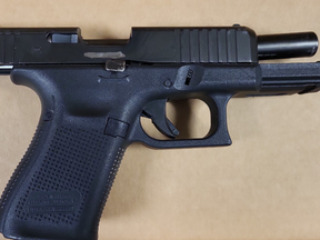 A firearm York Regional Police allege they recovered after an Oct. 22, 2024 break-in in Nobleton on Oct. 22, 2024.