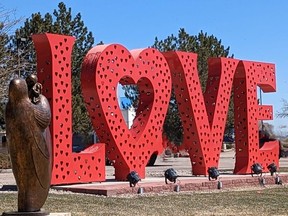 The love lock sculpture in Loveland, Colo.