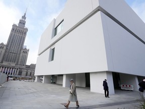 People walk around the Museum of Modern Art in Warsaw, Poland, on Thursday Oct. 24, 2024.