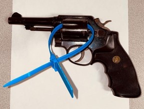 A Nova Scotia man and a Richmond Hill woman, both 24, face gun charges after they were allegedly caught with this loaded revolver during a traffic stop in Mississauga on Friday, Oct. 11, 2024.