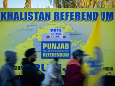 People line up outside for the Khalistan referendum voting.