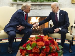 U.S. President Joe Biden meets with President-elect Donald Trump in the Oval Office of the White House, Wednesday, Nov. 13, 2024, in Washington.