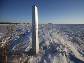 A border marker between the United States and Canada