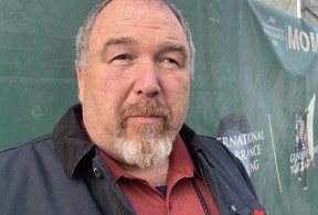 Jeff Purdy, a councillor with Wasoqopa'q-Acadia First Nation and great-great-grandson of Indigenous First World War Sgt. Sam Glodeafter, attends the annual Remembrance Day ceremony at Menin Gate in Ypres, Belgium, on Monday, Nov. 11, 2024.