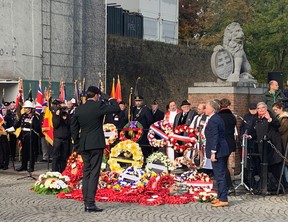 Military members, dignitaries and other attendees, from an assortment of countries, laid Remembrance Day wreaths outside the Menin Gate memorial on Monday, Nov. 11, 2024.