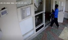 In this framegrab, Alpha Henry is seen walking through the front foyer entrance of the Etobicoke apartment on Bergamot Ave.