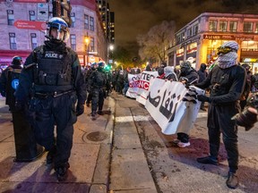 Pro-Palestinian protesters took to the streets in Montreal on Friday, Nov. 22, 2024.