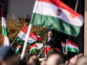 Hungary's Prime Minister Viktor Orban marks the 68th anniversary of the Hungarian Uprising of 1956 in Budapest on Oct. 23, 2024.