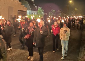 More than 1,000 people marched in the Passchendaele Remembrance Ceremony and Torchlight Procession in Belgium, in honour of the Canadian soldiers who liberated their town in the Battle of Passchendaele 107 years ago, on Nov. 10, 2024.