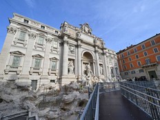 A person is seen working at the renovation of the Trevi Fountain on Nov. 9, 2024.