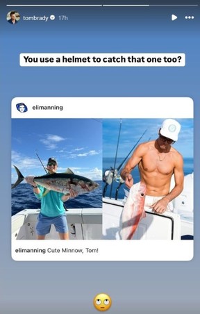Tom Brady (right) and Eli Manning both shared pictures of themselves fishing this weekend.