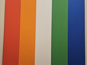 Red Orange White Green Blue, a painting by 20th-century artist Ellsworth Kelly, is on display at the Norton Simon Musuem in Pasadena, Calif.