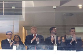 Mike Johnson. from left, Tulsi Gabbard, Donald Trump, JD Vance and Pete Hegseth at the 2024 Army-Navy game on Saturday, Dec. 14, 2024.