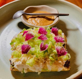 Freshly rolled flautas stuffed with seabream crafted by chef Juan Lopez Luna at Alma restaurant in Montreal.