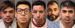 From left, Michael Brandon Fornells Quezada, Jonathan Alexis Gamboa Carrancio, Claudio Andres Valdes Poblete, Ricardo Javier Parada Neirda, and Daniel Arturo Reyes Miranda.