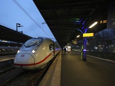 The first Paris-Berlin high speed train is at its platform Monday, Dec. 16, 2024 at the Gare de l'Est station in Paris.