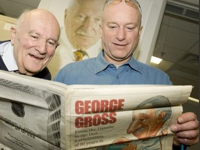 Mike Strobel and super-donor Mort Greenberg communed with the spirit of George Gross (MARK O'NEILL photo)