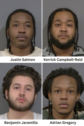 These four men face a total of 13 charges after a traffic stop by Peel Regional Police led to the alleged seizure of two handguns.