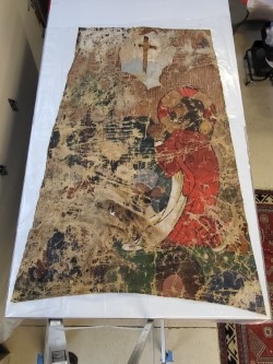  Christ in the Garden mural in progress following the June 9th fire at St. Anne’s Church — supplied