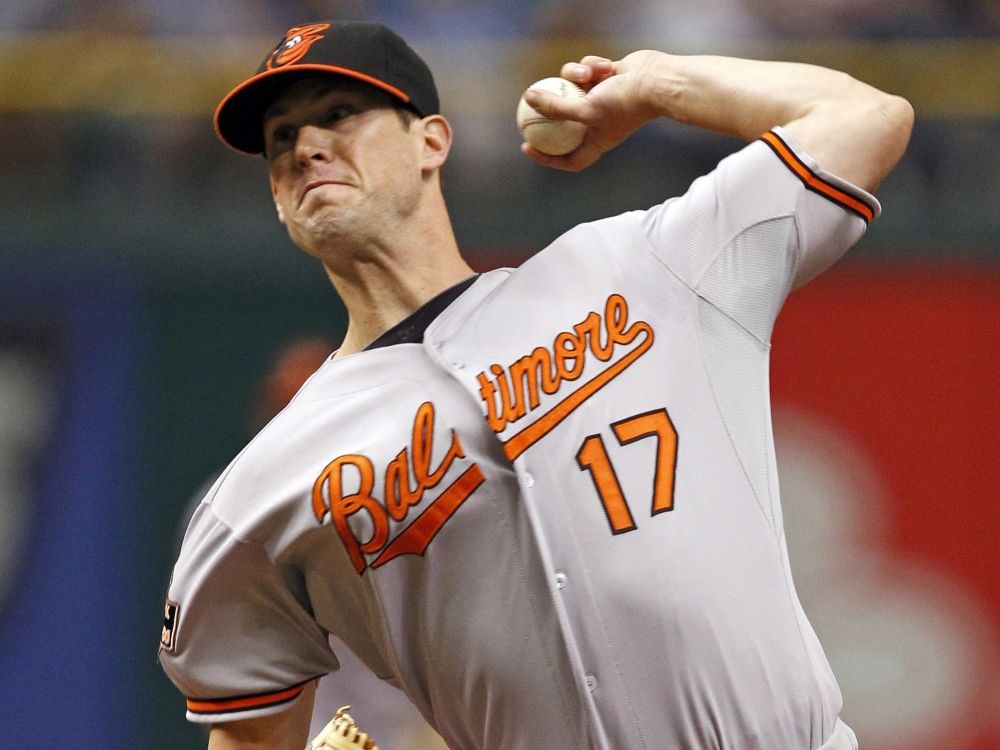 Baltimore Orioles starting pitcher Brian Matusz throws during a game against the Tampa Bay Rays in 2012.
