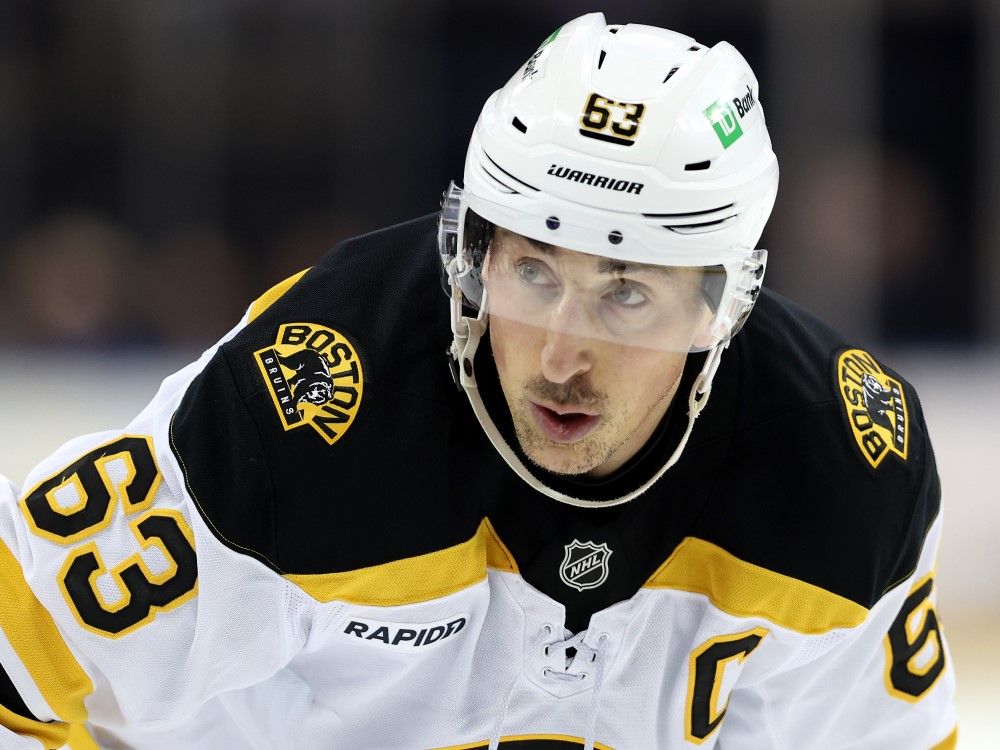 Bruins forward Brad Marchand looks on against the Rangers during the first period at Madison Square Garden in New York City, Jan. 2, 2025.
