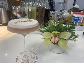 The Peach and Bloom cocktail at The Flower Bar is the colour of Bermuda's pink sand. (Jane Stevenson/Toronto Sun)