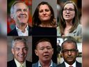 Los candidatos de liderazgo del Partido Liberal se muestran recientemente en este archivo y foto de folleto. Fila superior: Mark Carney, Christia Freeland y Kareena Gold. Fila inferior: Frank Bellis, Jaime Batist y Lunar Arya. Canadian Press/Darrill Dike, Justin Tang, Spencer Calby, Ho, Adrian Wilde