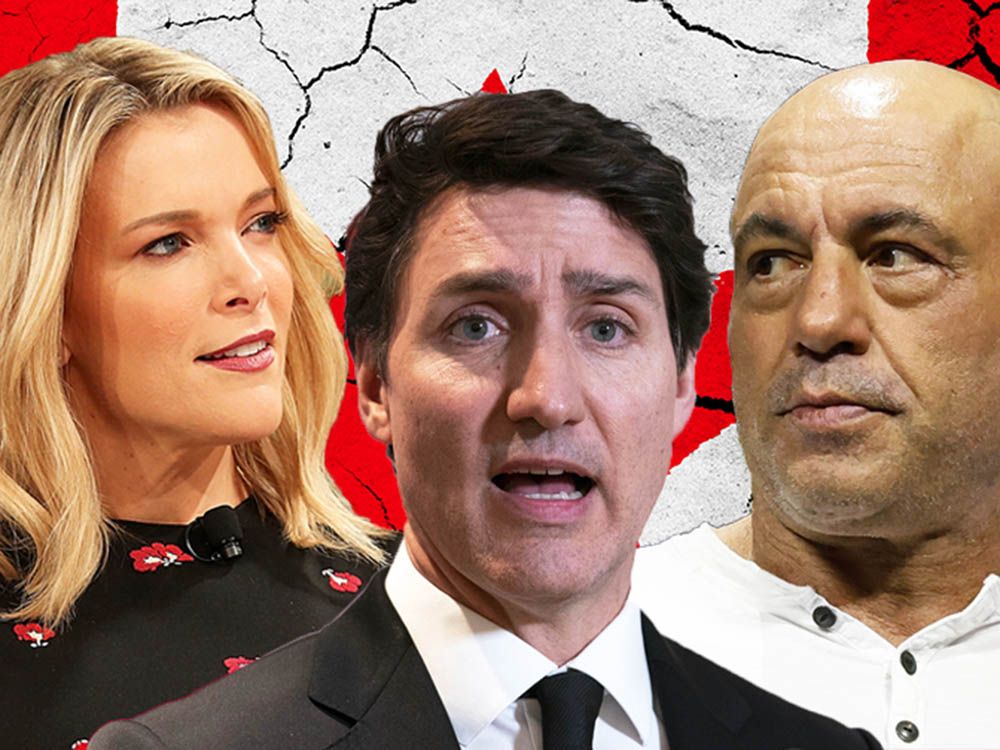 Megin Kelly, Justin Trudeau y Joe Rogan fueron vistos en esta foto de archivo combinado.
