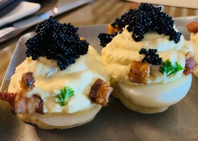 Carson Kitchen serves reimagined comfort foods like savoury Devil’s Eggs with crispy pancetta and caviar.