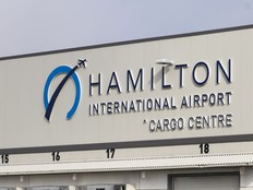 The John C. Munro Hamilton International Airport signage is shown in Hamilton, Ont., Friday, Feb. 23, 2024.