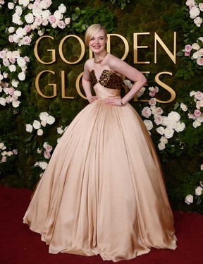 Elle Fanning arrives for the 82nd annual Golden Globe Awards at the Beverly Hilton hotel in Beverly Hills, Calif., on Jan. 5, 2025.