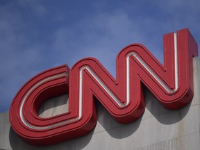 Signage is seen at the CNN Center in Atlanta on April 21, 2022.
