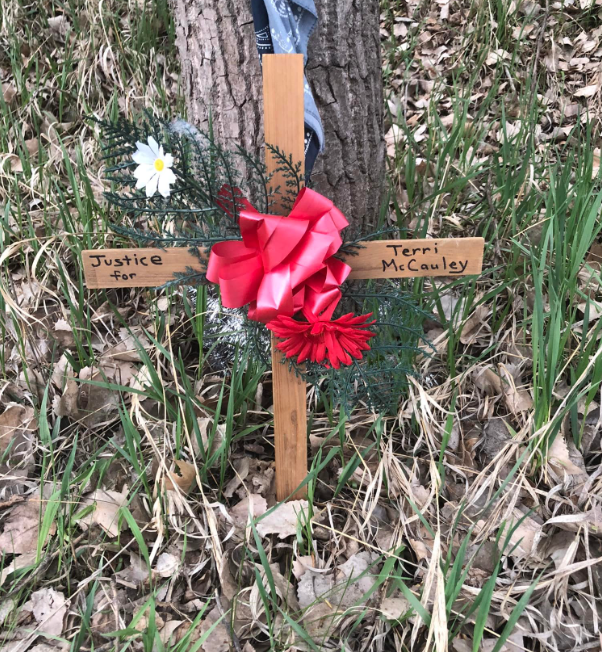 REMEMBER: A makeshift memorial to murdered mother of two Terri McCauley. Cops say theyve arrested her killer after more than 40 years. FACEBOOK
