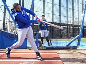 Toronto Blue Jays first baseman Vladimir Guerrero Jr. hits at batting practice during spring training.