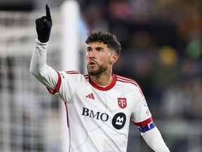 Jonathan Osorio of Toronto FC celebrates after scoring the team's first goal against D.C. United.