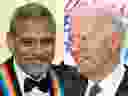 George Clooney and former President Joe Biden are seen in this combination file photo.