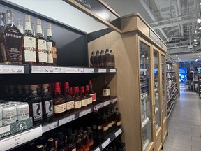 Bourbon stock was thinning out on Monday ahead of Tuesday’s removal of all American products. Manulife Centre LCBO. BRIAN LILLEY/TORONTO SUN