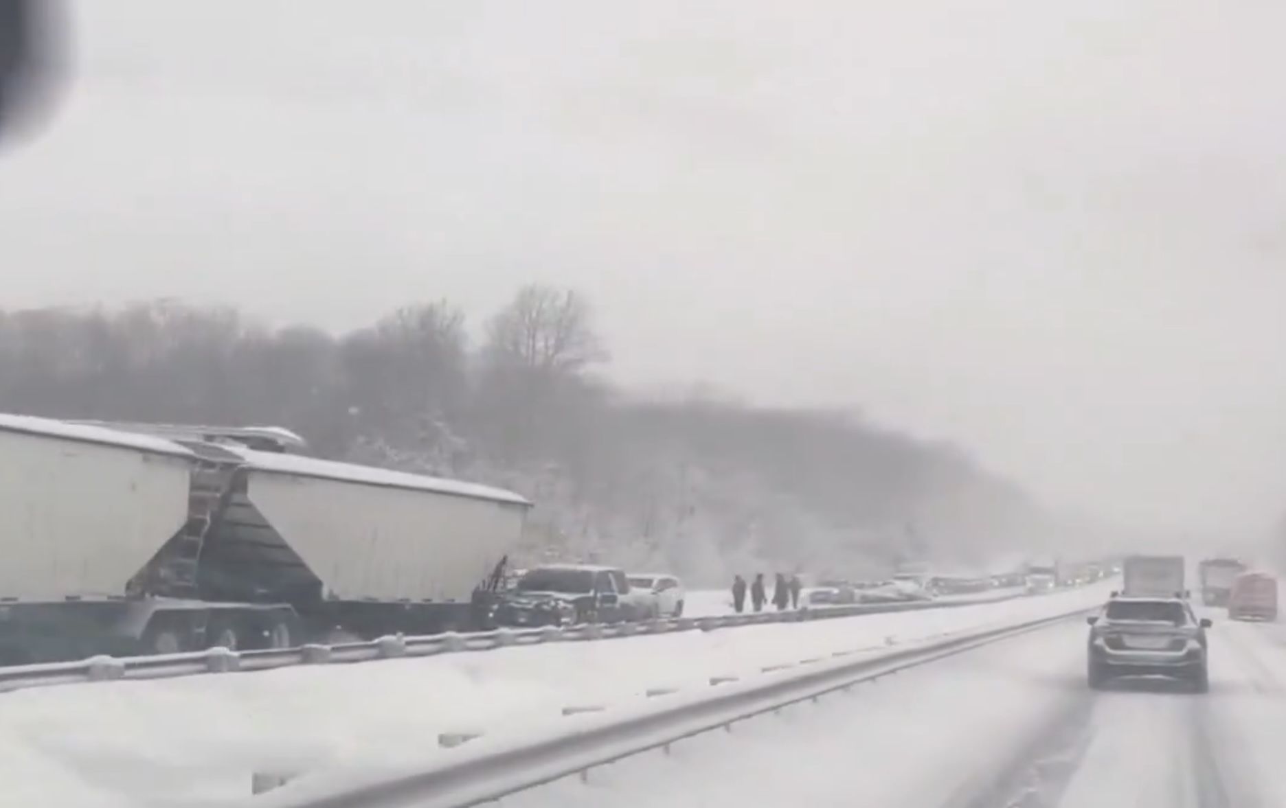 A screenshot from video posted to X shows traffic backed up from a collision on Hwy. 11 in Orillia on Friday, Feb. 7, 2025.