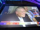 PC Leader Doug Ford is caught on one of the big screens at party headquarters at the Toronto Congress Centre after it was declared six minutes after the polls closed that he had again won a majority Ontario government on Thursday, Feb. 27, 2025.