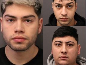 (Left) Carlos Carvajal Moya, 22, (Top Right) Kevin Espinoza Rojas, 25, and (Bottom Right) Martin Tapia Gonazlez, 22, all of Chile, are accused of an attempted carjacking in King Township on Thursday, Jan. 9, 2025.