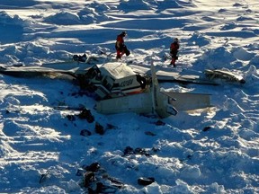 This photo provided by the U.S. Coast Guard on Friday, Feb. 7, 2025, shows a small commuter plane that crashed in western Alaska on a flight that was bound for the hub community of Nome.