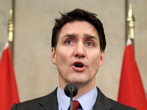 El primer ministro Justin Trudeau habló el 1 de febrero de 2025 durante una conferencia de prensa sobre las colinas parlamentarias de Ottawa.