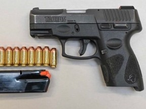 A firearm and ammunition seized by Peel Regional Police.
