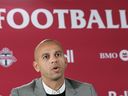 El gerente general de Toronto FC, Jason Hernández, habló con los medios de comunicación durante una conferencia de prensa en Toronto el 1 de octubre de 2021, 7 de octubre de 2021.