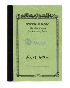 A green Apica notebook of Leonard Cohen’s containing 76 pages of handwritten notes, poems and draft lyrics for his songs Treaty and It’s Torn is among the personal items being sold Feb. 28, 2025 in Los Angeles.